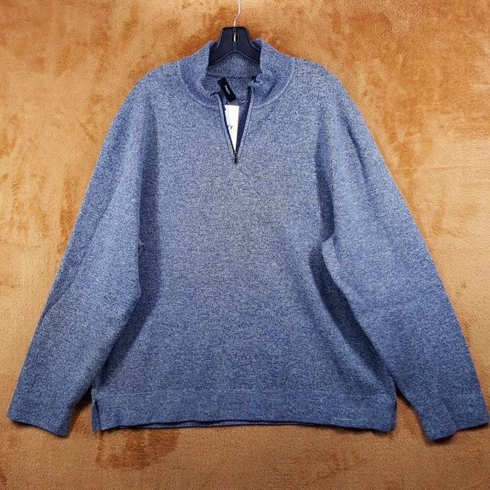 THEORY Sweater Mens XXL Blue 1/4 Zip Pullover Cotton Marled Knit WALTON $245